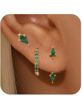 3 Pairs Sterling Silver Stackable Kite Hoop Stud Earrings for Women - Chic